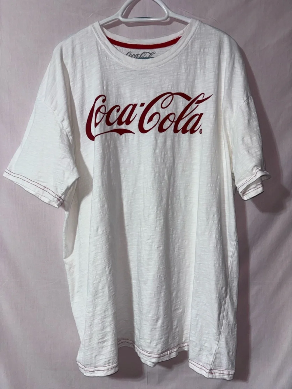 Coca Cola White Tee with Red Logo and Stitching - Picture 1 of 9